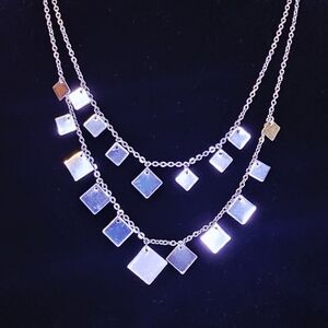 Express Silver Square Charm Necklace